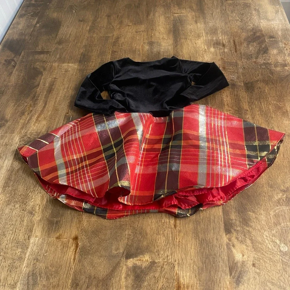 Bonnie Jean‎ black velvet long sleeve Christmas plaid dress SIZE 2T